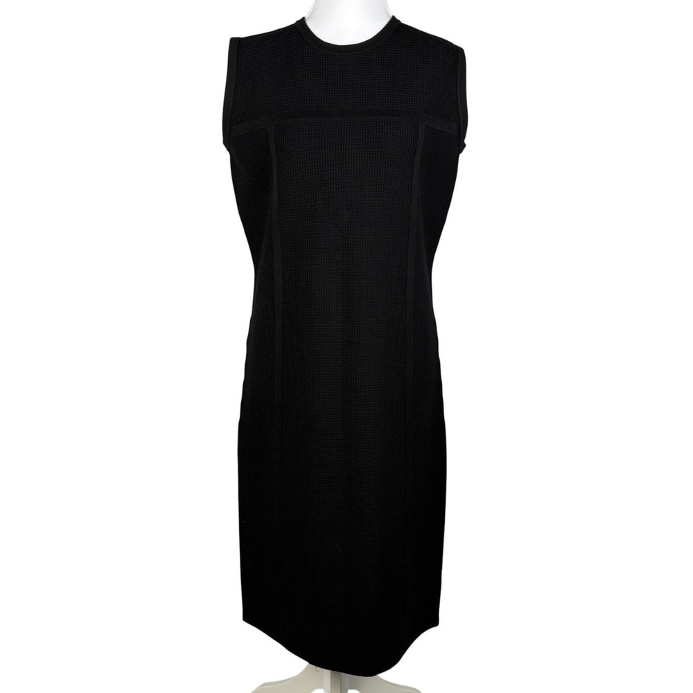 St John Pique Knit Knee Length Dress Womens L Black Sleeveless Luxury NWT